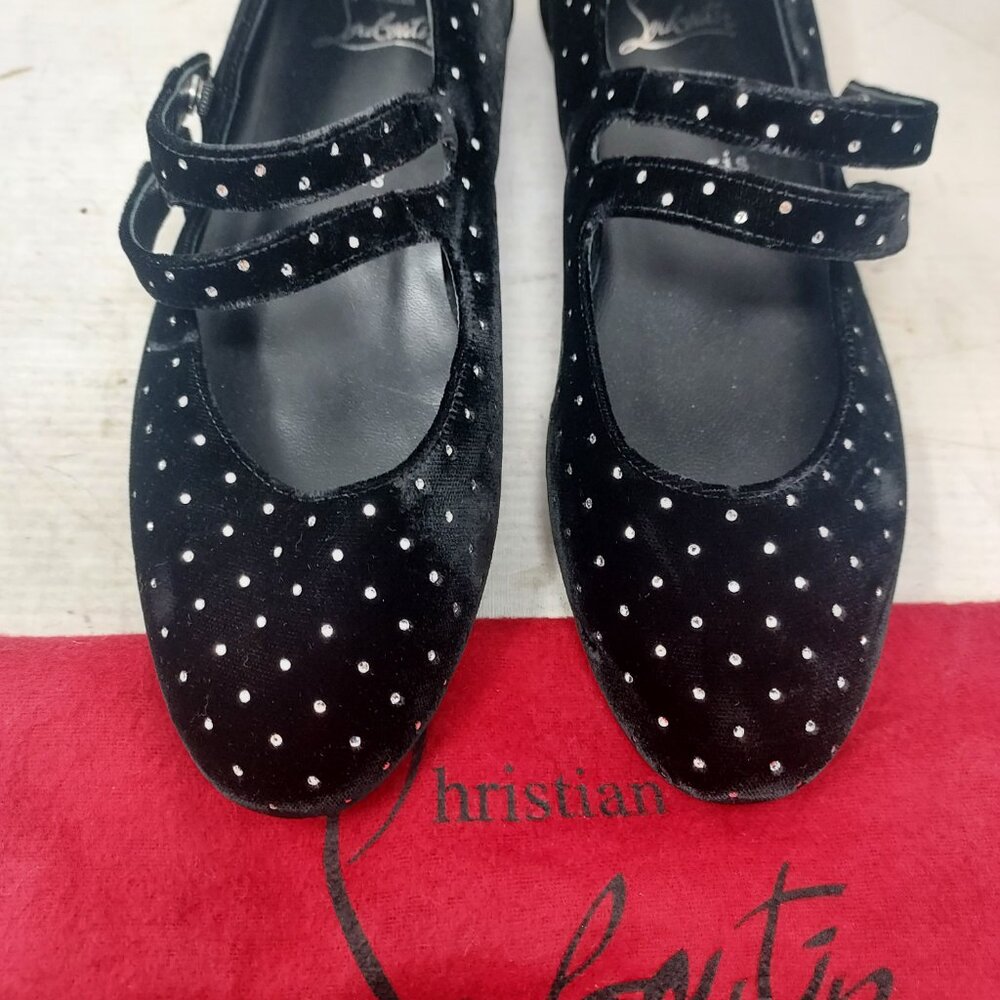 Christian Louboutin Black Velvet Bejeweled Sweet Jane Buckle Flat Shoe - Picture 8 of 12